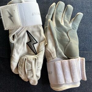 White and Gray Leather Gloves with Lightning Bolt